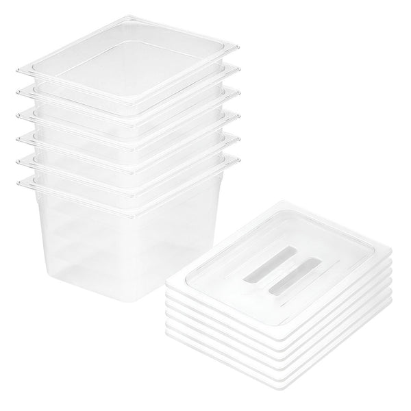 200mm Clear Gastronorm GN Pan 1/2 Food Tray Storage Bundle of 6 with Lid