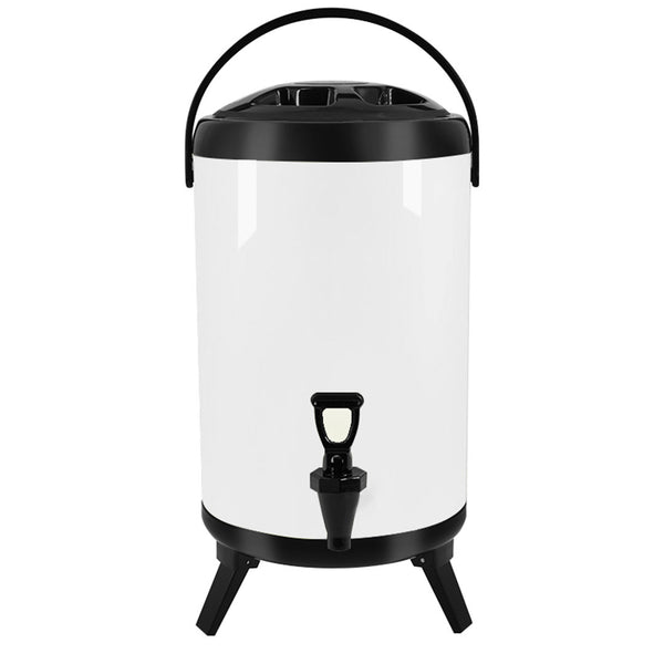 10L Stainless Steel Insulated Milk Tea Barrel Hot and Cold Beverage Dispenser Container with Faucet White