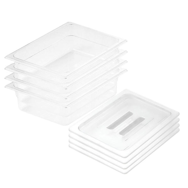 100mm Clear Gastronorm GN Pan 1/2 Food Tray Storage Bundle of 4 with Lid