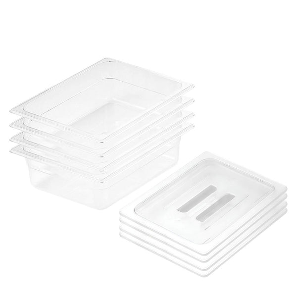 150mm Clear Gastronorm GN Pan 1/2 Food Tray Storage Bundle of 4 with Lid