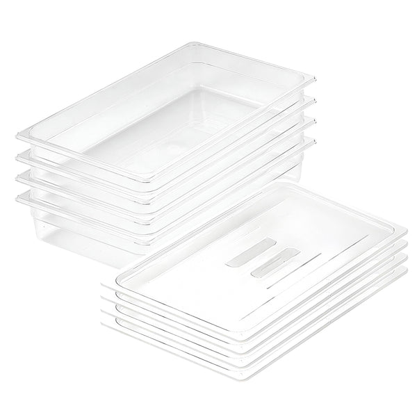 100mm Clear Gastronorm GN Pan 1/1 Food Tray Storage Bundle of 4 with Lid