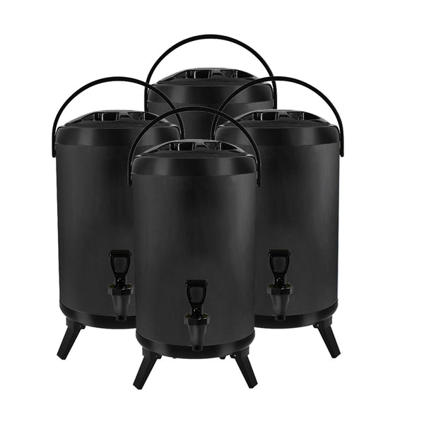 4X 8L Stainless Steel Insulated Milk Tea Barrel Hot and Cold Beverage Dispenser Container with Faucet Black