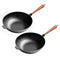 2X 31cm Commercial Cast Iron Wok Round Bottom FryPan Home Cooking Skillet