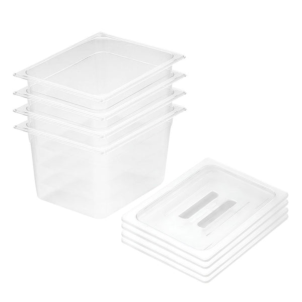 200mm Clear Gastronorm GN Pan 1/2 Food Tray Storage Bundle of 4 with Lid