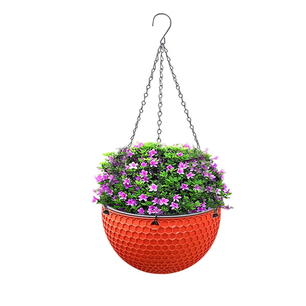 Red Medium Hanging Resin Flower Pot Self Watering Basket Planter Outdoor Garden Decor