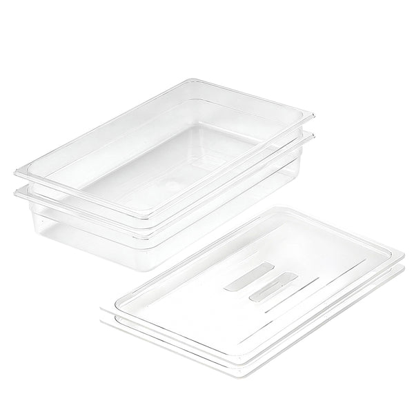 100mm Clear Gastronorm GN Pan 1/1 Food Tray Storage Bundle of 2 with Lid