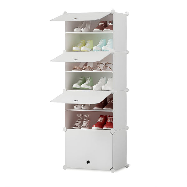 7 Tier White Shoe Rack Organizer Sneaker Footwear Storage Stackable Stand Cabinet Portable Wardrobe with Cover