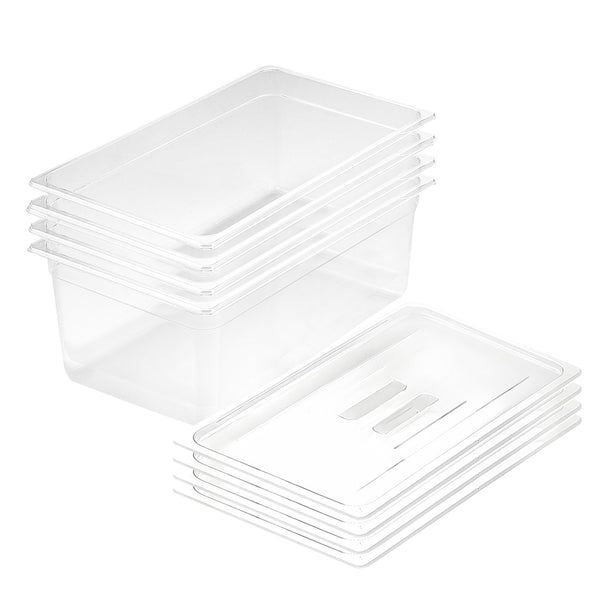 200mm Clear Gastronorm GN Pan 1/1 Food Tray Storage Bundle of 4 with Lid