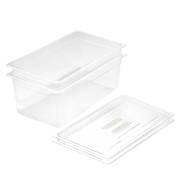 200mm Clear Gastronorm GN Pan 1/1 Food Tray Storage Bundle of 2 with Lid