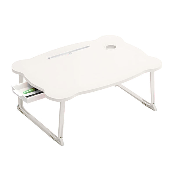 White Portable Bed Table Adjustable Folding Mini Desk With Mini Drawer and Cup-Holder Home Decor