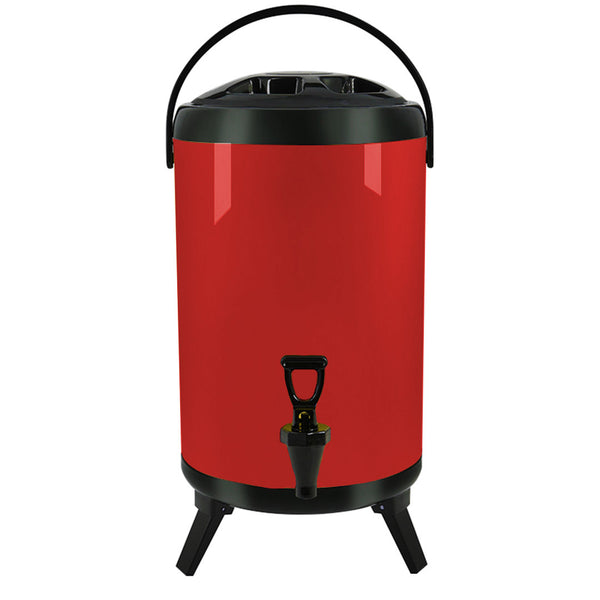 16L Stainless Steel Insulated Milk Tea Barrel Hot and Cold Beverage Dispenser Container with Faucet Red