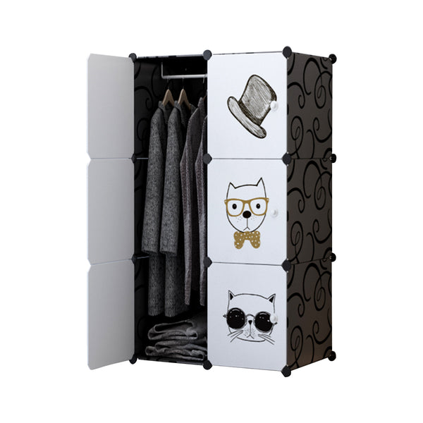 6 Cubes Black Portable Wardrobe Divide-Grid Modular Storage Organiser Foldable Closet