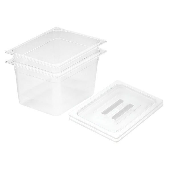 200mm Clear Gastronorm GN Pan 1/2 Food Tray Storage Bundle of 2 with Lid
