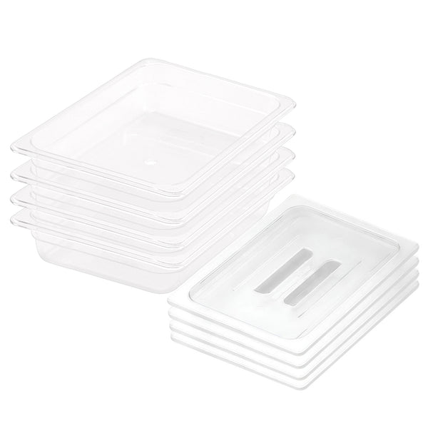 65mm Clear Gastronorm GN Pan 1/2 Food Tray Storage Bundle of 4 with Lid
