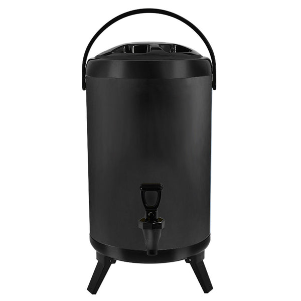 8L Stainless Steel Insulated Milk Tea Barrel Hot and Cold Beverage Dispenser Container with Faucet Black