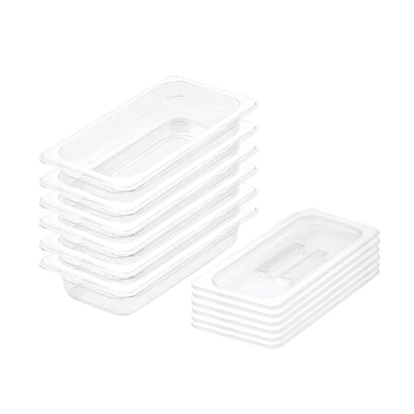 65mm Clear Gastronorm GN Pan 1/3 Food Tray Storage Bundle of 6 with Lid