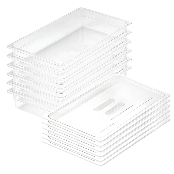 100mm Clear Gastronorm GN Pan 1/1 Food Tray Storage Bundle of 6 with Lid