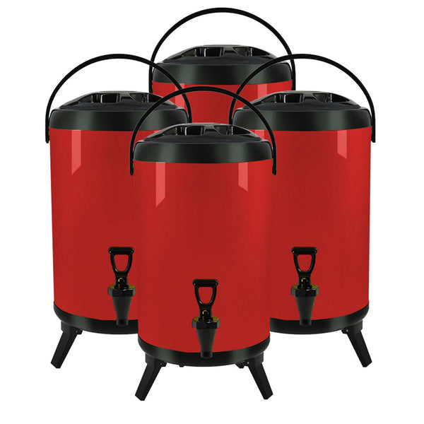 4X 10L Stainless Steel Insulated Milk Tea Barrel Hot and Cold Beverage Dispenser Container with Faucet Red