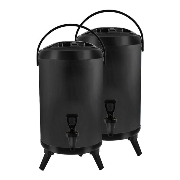 2X 12L Stainless Steel Insulated Milk Tea Barrel Hot and Cold Beverage Dispenser Container with Faucet Black