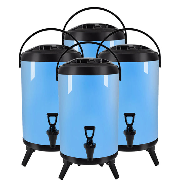 4X 18L Stainless Steel Insulated Milk Tea Barrel Hot and Cold Beverage Dispenser Container with Faucet Blue