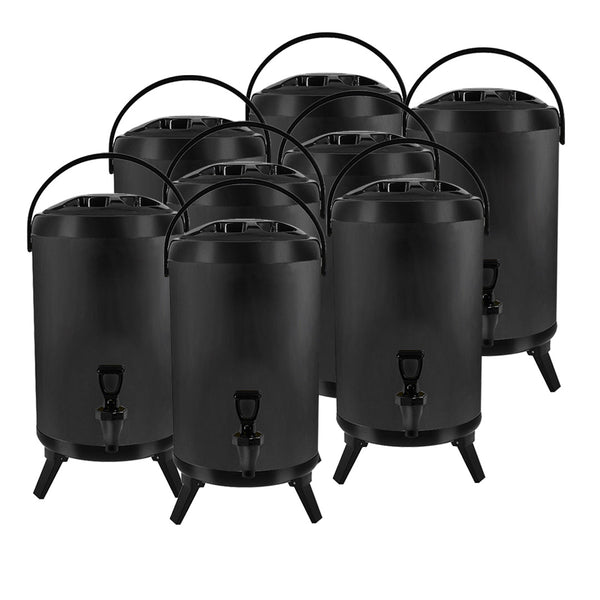 8X 16L Stainless Steel Insulated Milk Tea Barrel Hot and Cold Beverage Dispenser Container with Faucet Black