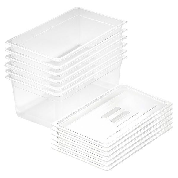 200mm Clear Gastronorm GN Pan 1/1 Food Tray Storage Bundle of 6 with Lid