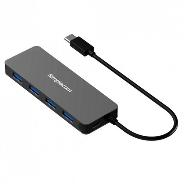 Simplecom CH320-BK Ultra Slim Aluminium USB 3.1 Type C to 4 Port USB 3.0 Hub, Black