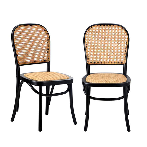 2Pcs Black Dining Chairs Wooden Chairs Rattan Accent Chair