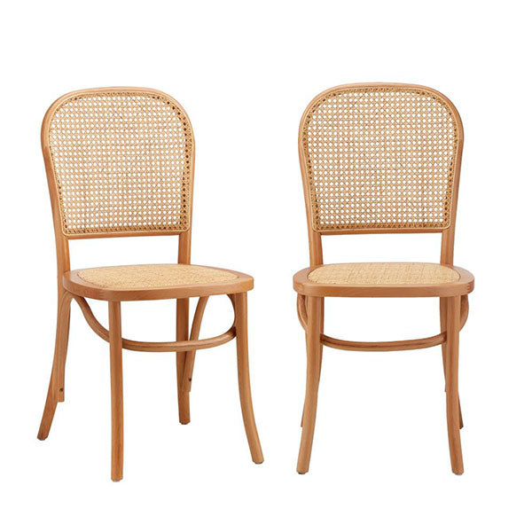 2Pcs Dining Chairs Wooden Chairs Rattan Accent Chair Beige