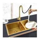 Brushed Gold Pull Out Tap Handmade Double Bowls Kitchen Mixer Tap Set