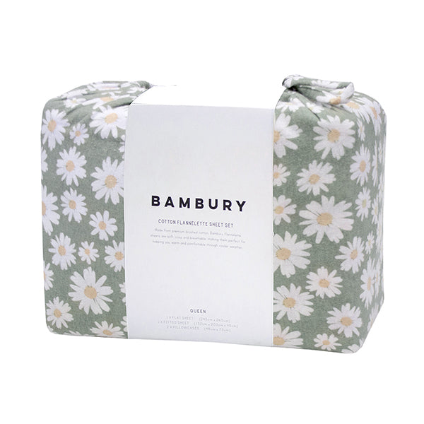 Bambury Daisy Flannelette Sheet Set Sage