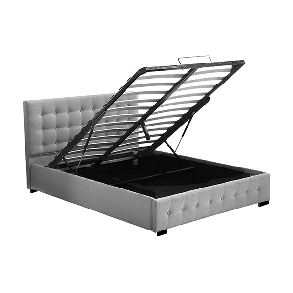 Fabric Gas Lift Storage Bed Frame Tufted Queen Size