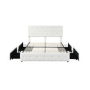 Queen Bed Frame Tufted 4 Drawer In Cream