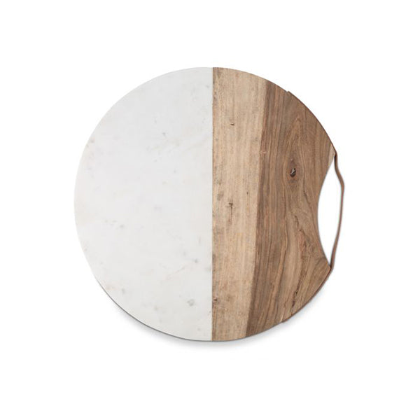 Luxe Wood And Marble Round 40Cm Cheese Board With Metal Handle