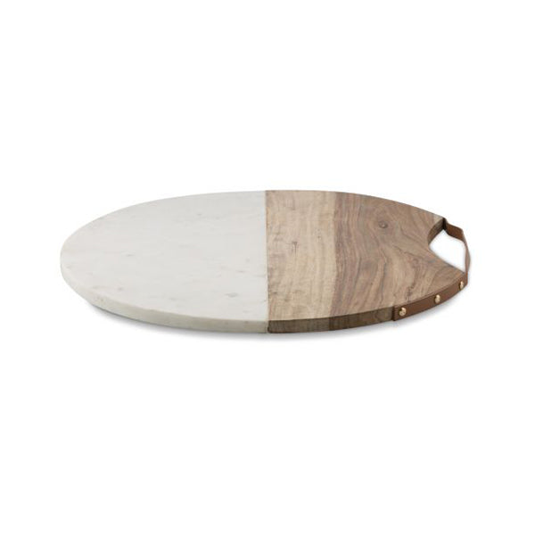 Luxe Wood And Marble Round 40Cm Cheese Board With Metal Handle