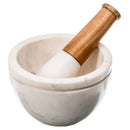 Mortar And Pestle Set Of White Marble With Wood