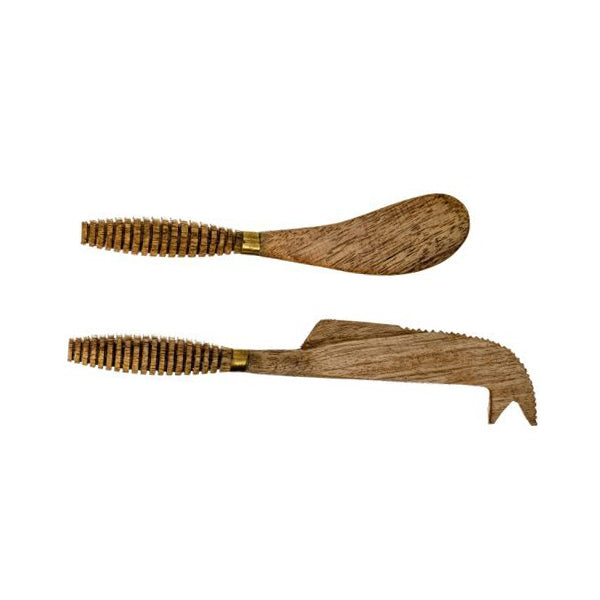 Natural Ribbed Wooden Pate And Cheese Knife
