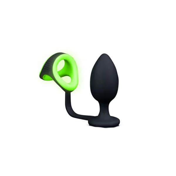 Ouch Glow In The Dark Butt Plug With Cock Ring And Ball Strap
