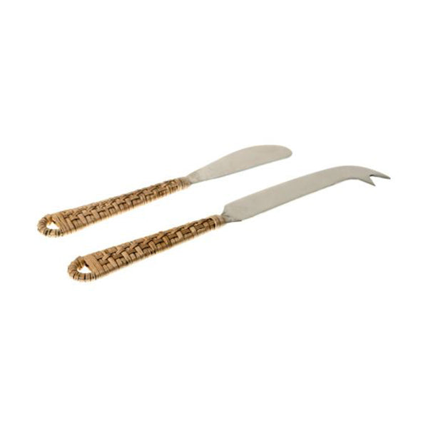 Natural Hues Sundrenched Serenity Rattan Woven Pate And Cheese Knife