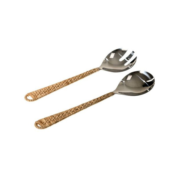 Tropical Harmony Set Of 2 Rattan Woven Salad Servers In Natural Bliss