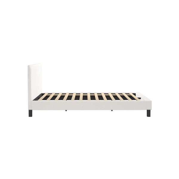 Double Bed Frame Wooden Slats Boucle Fabric White