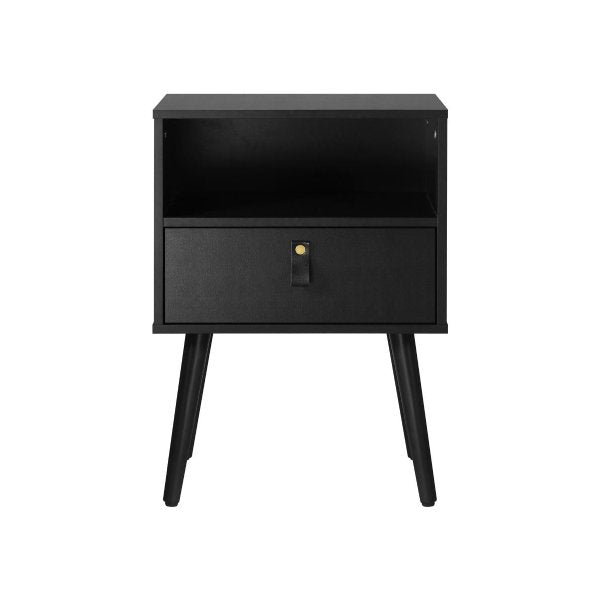 Bedside Tables with Leather Handle Black