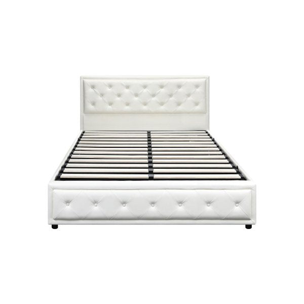 Double Bed Frame with Storage Space Gas Lift White