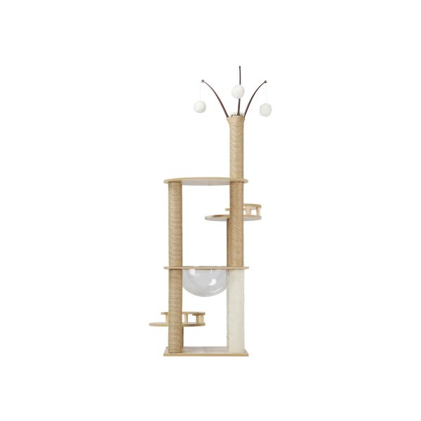 132Cm Wooden Cat Tree Scratching Post Acrylic Bowl