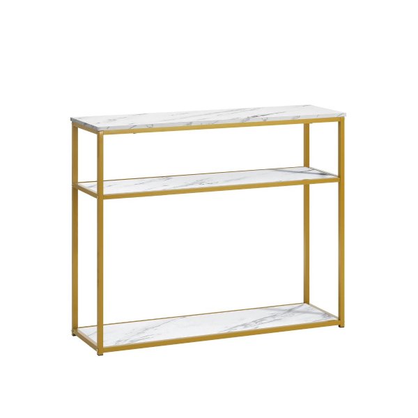 Console Table Metal Frame 3-tier White&Gold