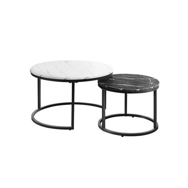 Set of 2 Coffee Table Round Nesting White & Black