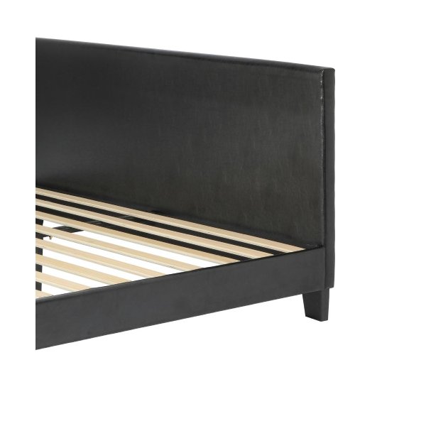 Bed Frame Queen Size Wooden Slats Leather Black