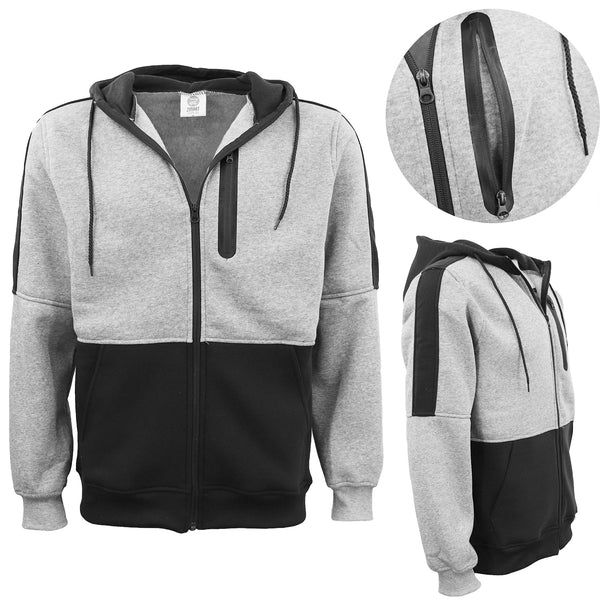 Men'S Adult Full Zip Hoodie Jumper Active Two-Tone Jacket Coat Sports Zip Pocket, Black, Xl