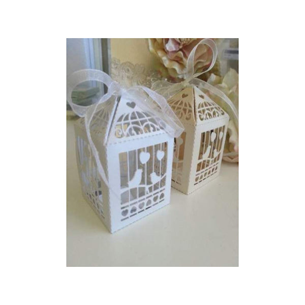 White Dove Bird Heart Wedding Bomboniere Favor Lolly Gift Card Box 10 Pack