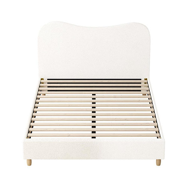 Bed Frame White Boucle Cloud Shape